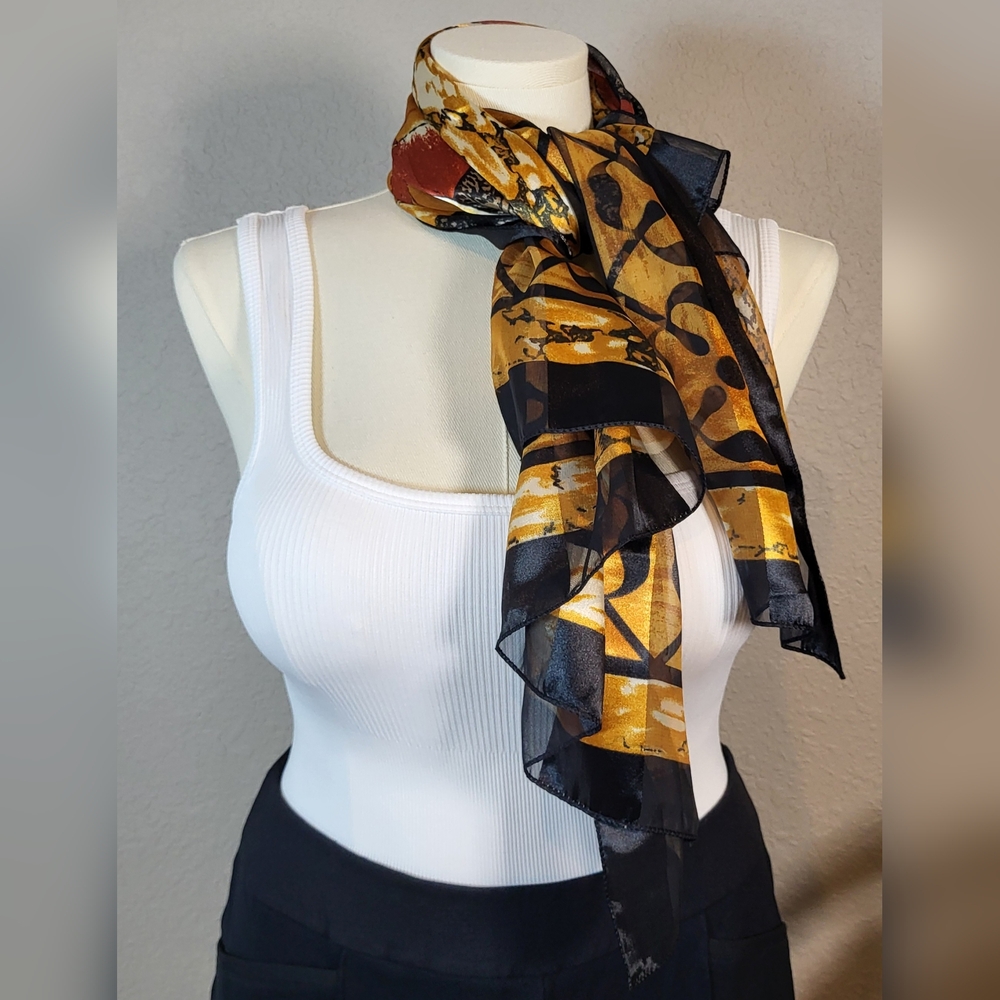 JOVANI Black and Gold Geometric Scarf - 39 x 39 Square - Picture 2 of 11